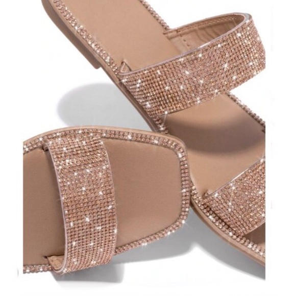 !! NEW !! Embellished Double Strap Square Toe Sandals in Rose Gold - Picture 6 of 12
